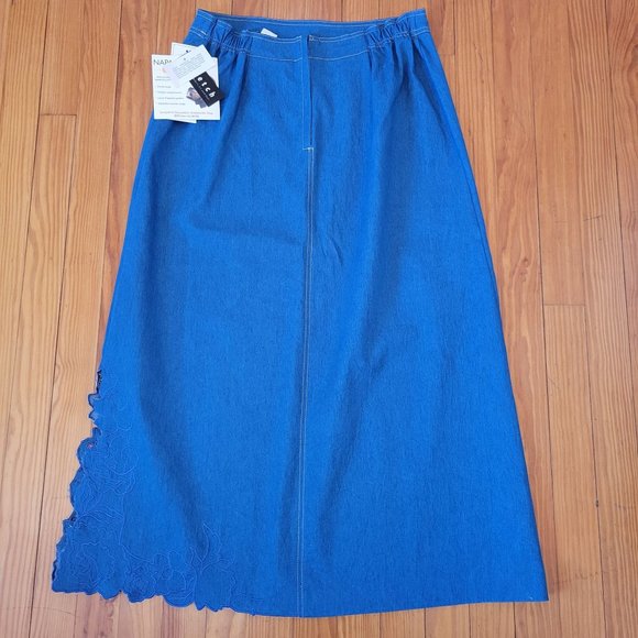 Napa Valley M Blue Jean Denim Embroidered Skirt With Slit NWT Boho Modest - Picture 5 of 6